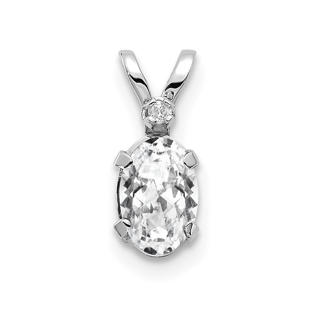 14k White Gold Diamond and White Topaz Birthstone Pendant