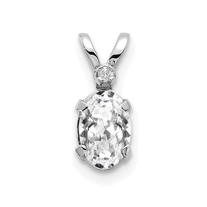 14k White Gold Diamond and White Topaz Birthstone Pendant