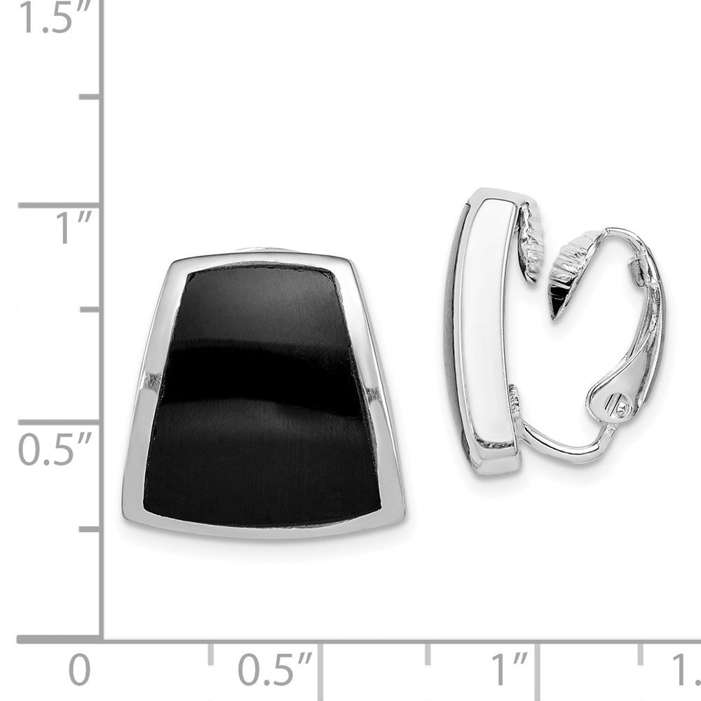 Sterling Silver Rhodium-plated Polished Onyx Non-Pierced Button Stud Earrings