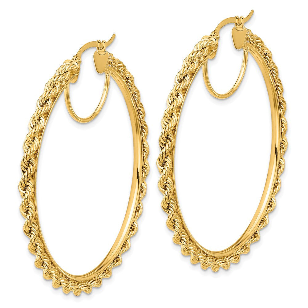 14k Yellow Gold Polished and Diamond-Cut Rope 2.95mm Hoop Earrings