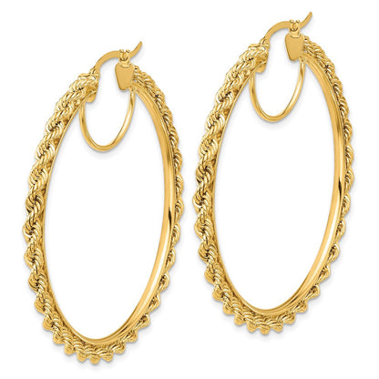 14k Yellow Gold Polished and Diamond-Cut Rope 2.95mm Hoop Earrings