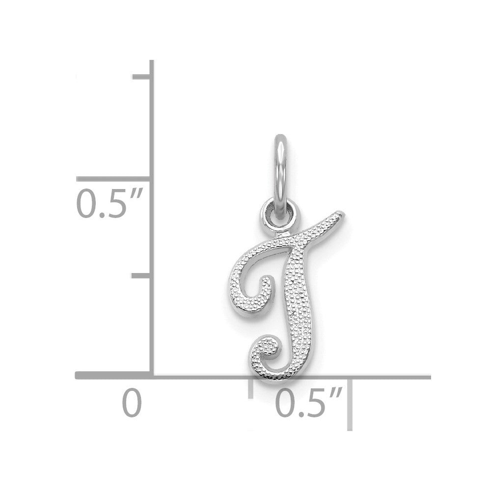 14k White Gold Casted Script Letter T Initial Charm Pendant