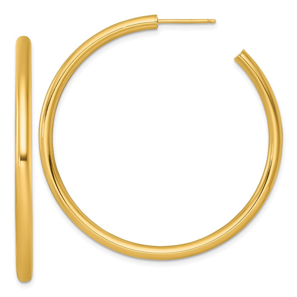 14k Yellow Gold Polished 3.0 x 50mm Tube C-Hoop Earrings