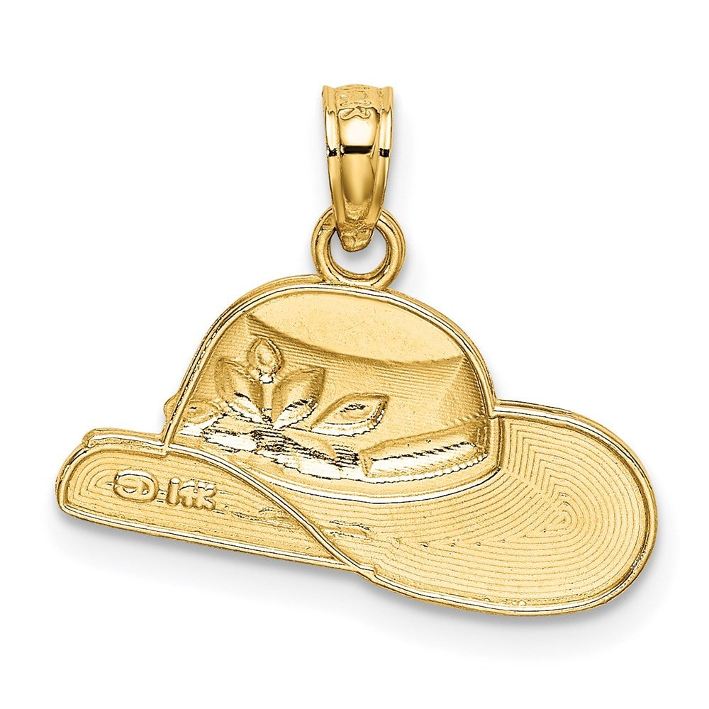 14k Yellow Gold Polished 2-D Red Enamel Hat Charm Pendant
