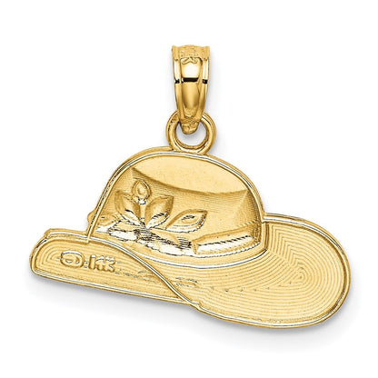 14k Yellow Gold Polished 2-D Red Enamel Hat Charm Pendant