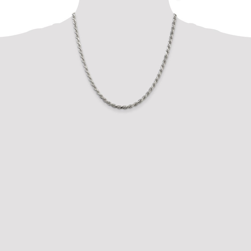 Sterling Silver 4.25mm Diamond-cut Rope Chain Necklace 20"