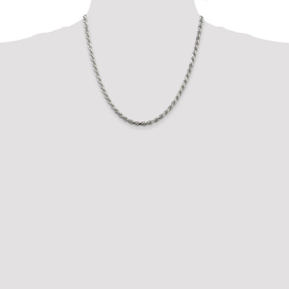 Sterling Silver 4.25mm Diamond-cut Rope Chain Necklace 20"