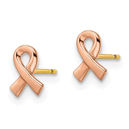 14k Two-tone Rose & Yellow Awareness Ribbon Yellow Gold Stud Earrings