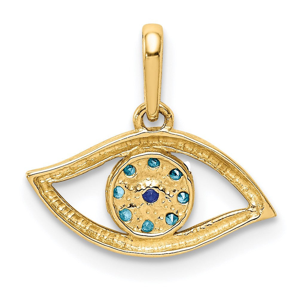 14k Yellow Gold Blue CZ Eye Pendant
