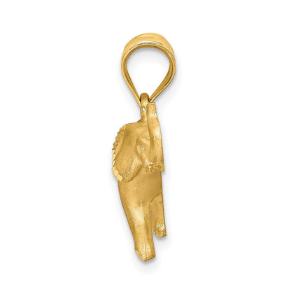 14k Yellow Gold Brushed Diamond-cut Elephant Pendant
