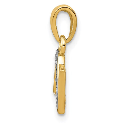 14k Yellow Gold with Rhodium Diamond Letter N Initial Pendant