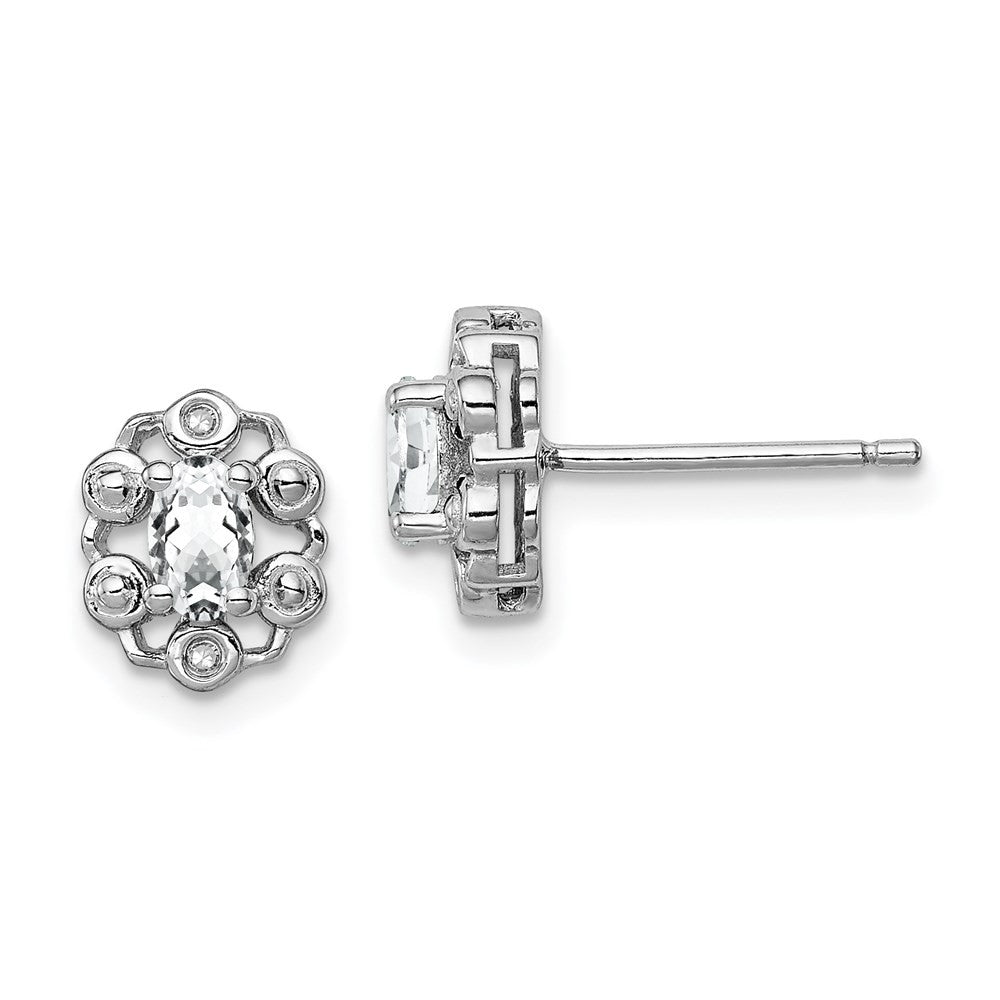 Sterling Silver Rhodium-plated White Topaz & Diam. Button Stud Earrings