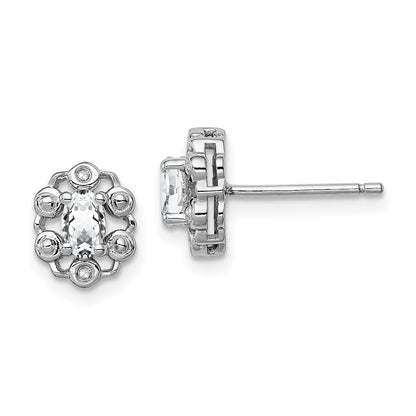 Sterling Silver Rhodium-plated White Topaz & Diam. Button Stud Earrings