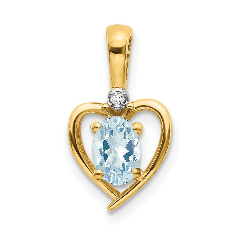 14k Yellow Gold Aquamarine and Diamond Heart Pendant