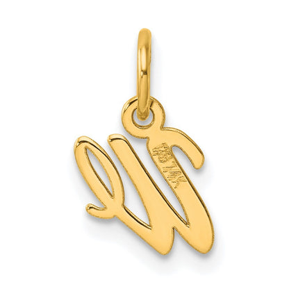 14k Yellow Gold Small Script Letter W Initial Charm Pendant