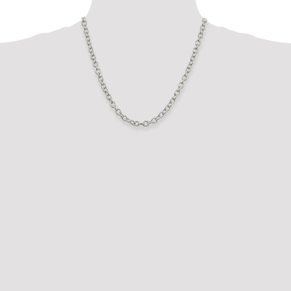 Sterling Silver 6.25mm Fancy Patterned Rolo Chain Necklace 20"