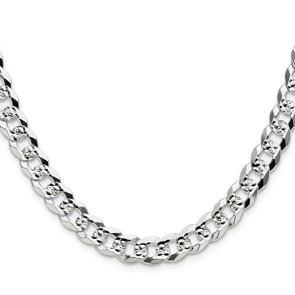 Sterling Silver 8.25mm Flat Diamond-Cut Pave Curb Chain Necklace 22"