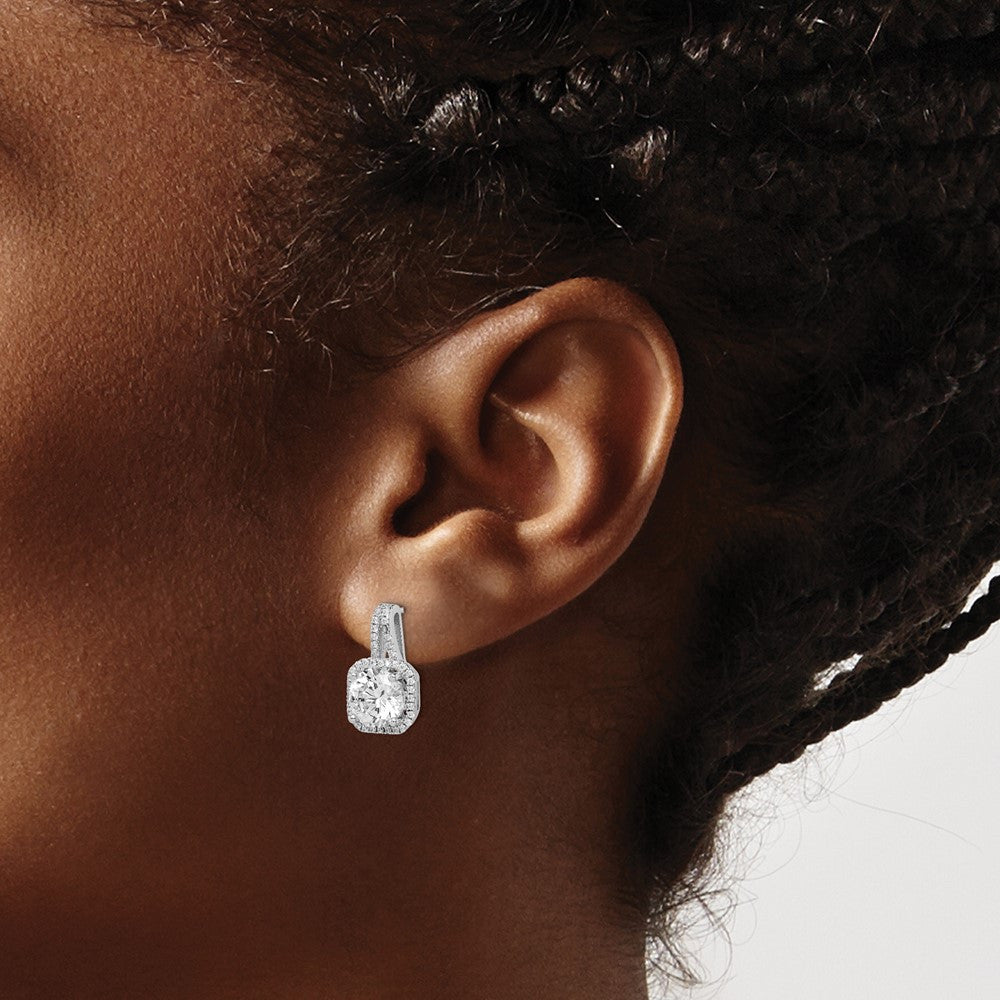 Sterling Silver Rhodium-plated CZ Halo Dangle Earrings