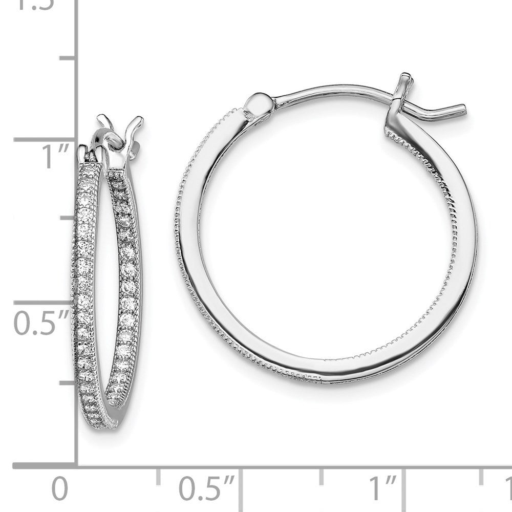 Sterling Silver Rhodium-plated Micro Pav� CZ In/Out Hoops