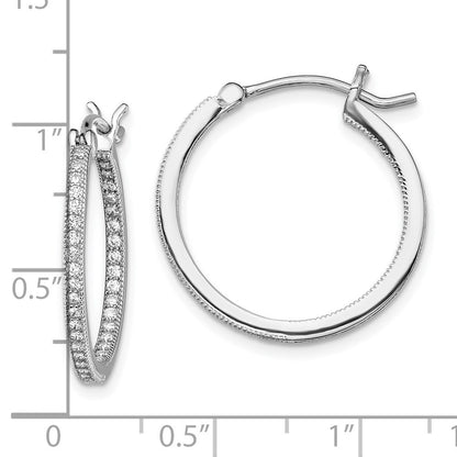 Sterling Silver Rhodium-plated Micro Pav� CZ In/Out Hoops