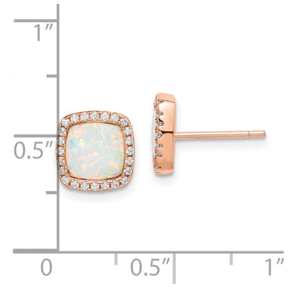Sterling Silver Rose-Tone Created Opal & CZ Square Halo Button Stud Earrings
