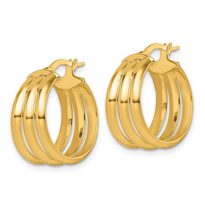 14k Yellow Gold Polished Triple Row Hoop Earrings
