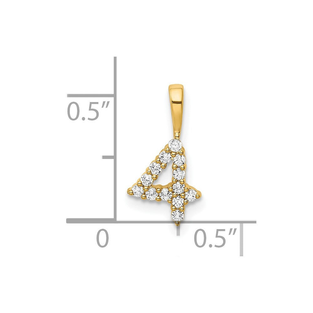 14k Yellow Gold Diamond Number 4 Pendant