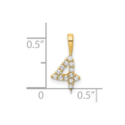 14k Yellow Gold Diamond Number 4 Pendant