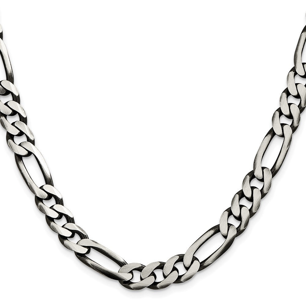 Sterling Silver Antiqued 9mm Figaro Chain Necklace 28"
