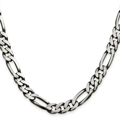 Sterling Silver Antiqued 9mm Figaro Chain Necklace 28"