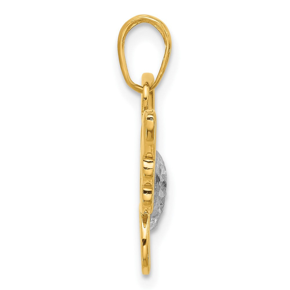 14k Yellow Gold and White Rhodium Polished and Diamond-Cut Butterfly Pendant