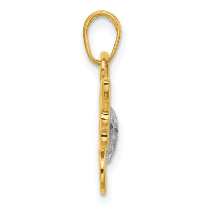 14k Yellow Gold and White Rhodium Polished and Diamond-Cut Butterfly Pendant