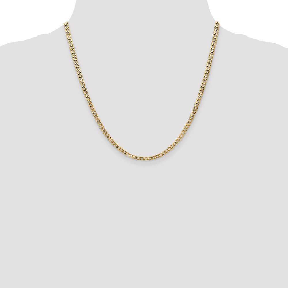 14k Yellow Gold 3.35mm Semi-Solid Curb with Lobster Clasp Chain Necklace 20"