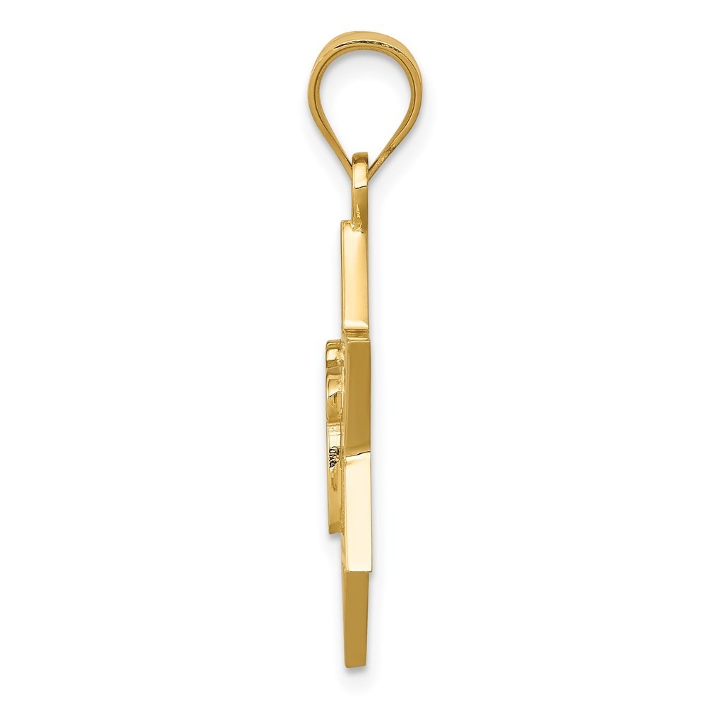 14k Yellow Gold Solid Polish Chai in Star of David Charm Pendant