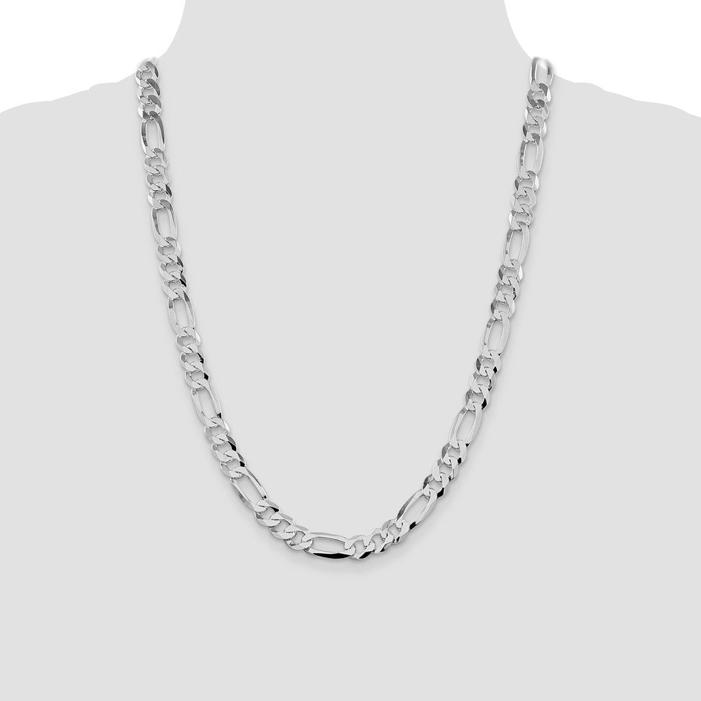 Sterling Silver Rhodium-plated Lightweight Flat Figaro Chain Necklace 24"