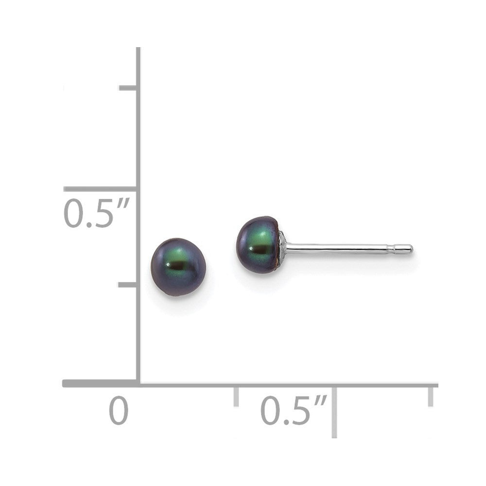 14k White Gold 3-4mm Black Button Freshwater Cultured Pearl Stud Earrings