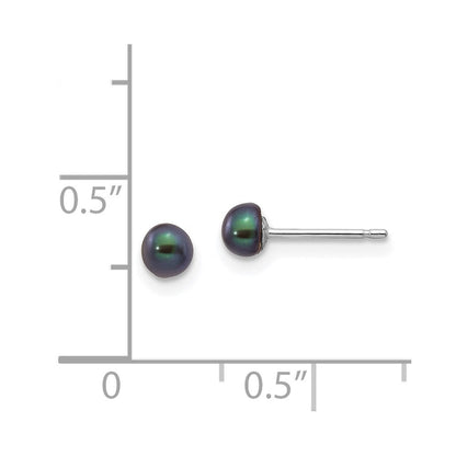14k White Gold 3-4mm Black Button Freshwater Cultured Pearl Stud Earrings