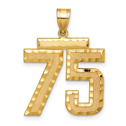 14k Yellow Gold Large Brushed Diamond-cut Number 75 Charm Pendant
