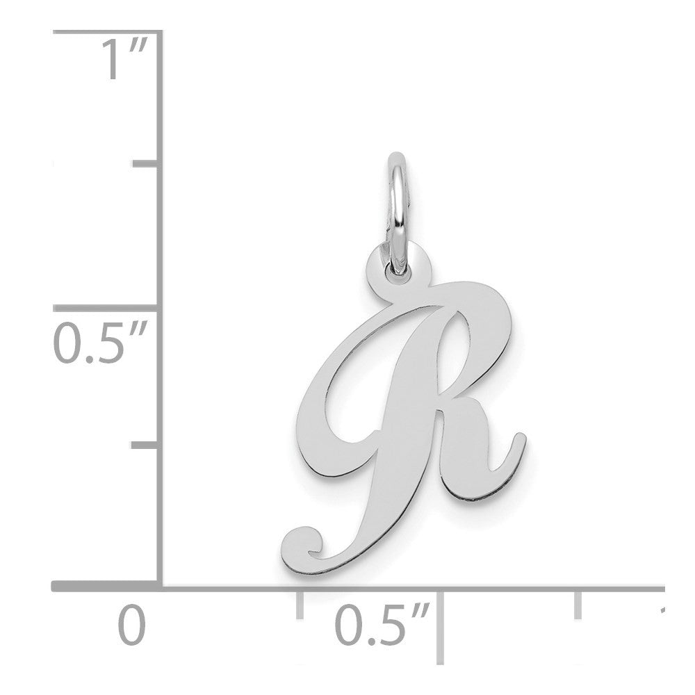 14k White Gold Small Fancy Script Letter R Initial Charm Pendant
