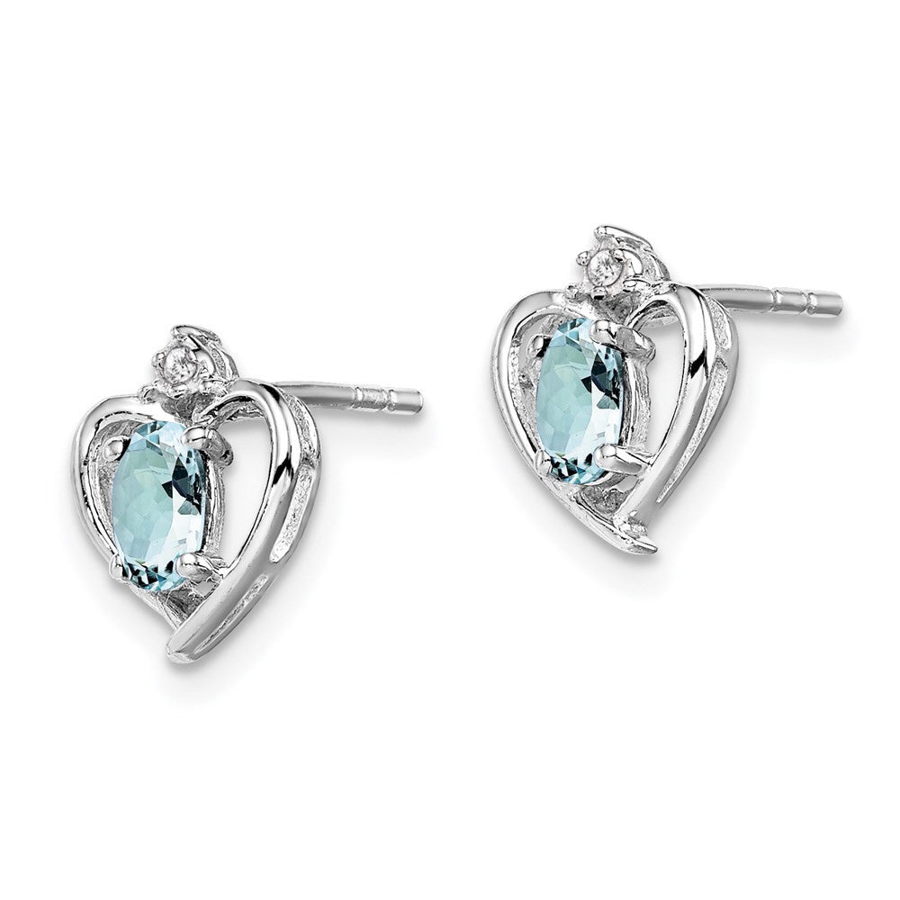 Sterling Silver Rhodium-plated Aquamarine & Diam. Button Stud Earrings