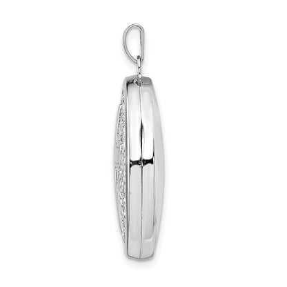 Sterling Silver Rhodium-plated Oval Cross Locket Pendant
