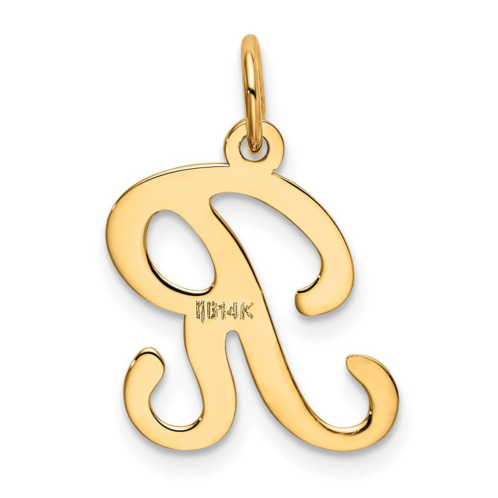 14k Yellow Gold Script Letter R Initial Charm Pendant