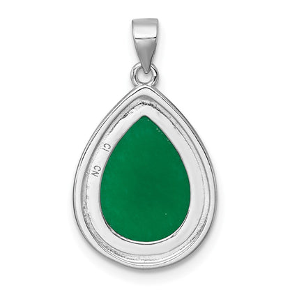 Sterling Silver Rhodium-plated Pear Shaped Dyed Jade Quartz Pendant