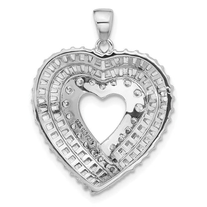 Sterling Silver Rhodium-plated CZ Heart Pendant