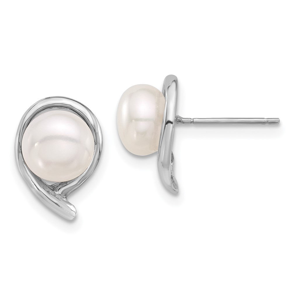 14k White Gold 7-8mm White Button Freshwater Cultured Pearl Stud Earrings