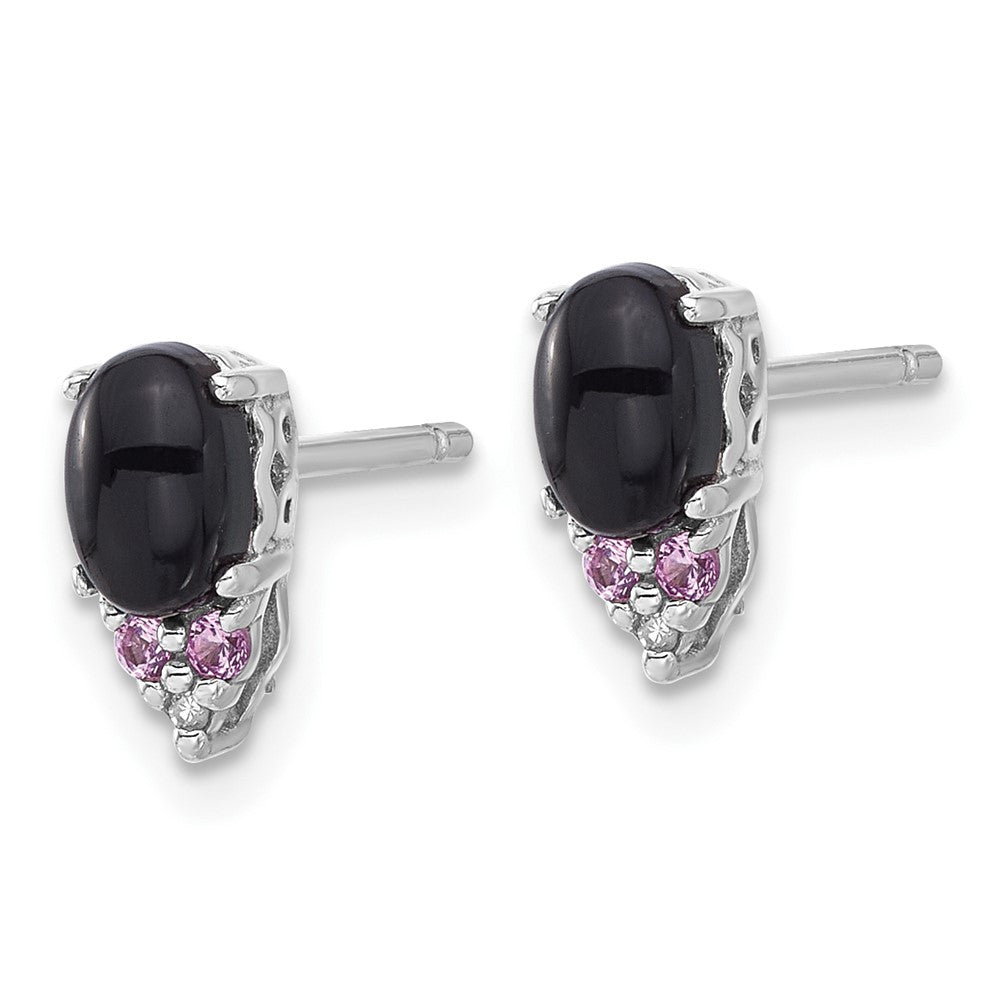 Sterling Silver Rh-plated Black Onyx .08 Cr.Pink Sapphire/Dia. Earring