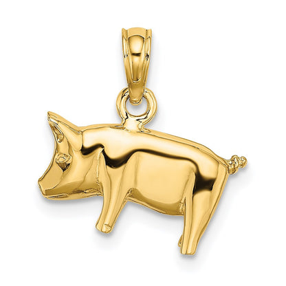 14k Yellow Gold 3-D Polished Pig with Curly Tail Charm Pendant