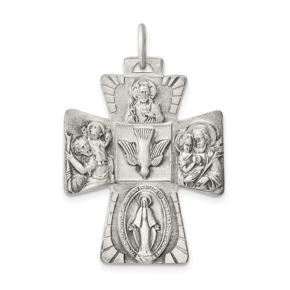 Sterling Silver Antiqued Reversible 4-way Medal Pendant