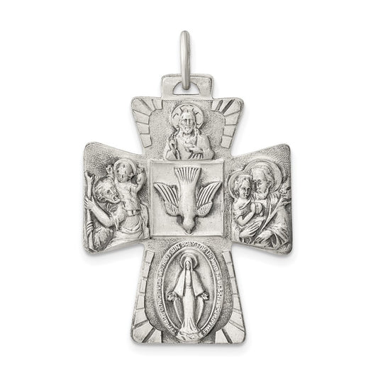 Sterling Silver Antiqued Reversible 4-way Medal Pendant