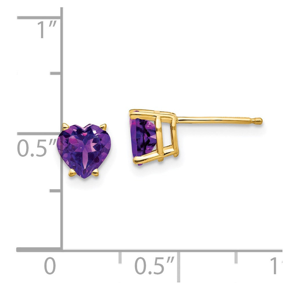 14k Yellow Gold 6mm Heart Amethyst Stud Earrings